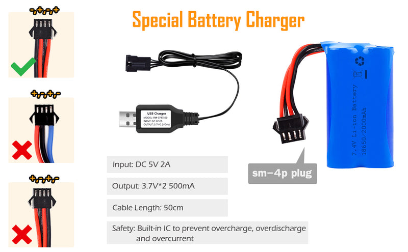 Load image into Gallery viewer, URGENEX 2000mAh 7.4V Electric Water Gun Battery 2S 15C Li-ion Battery with SM-4P Plug
