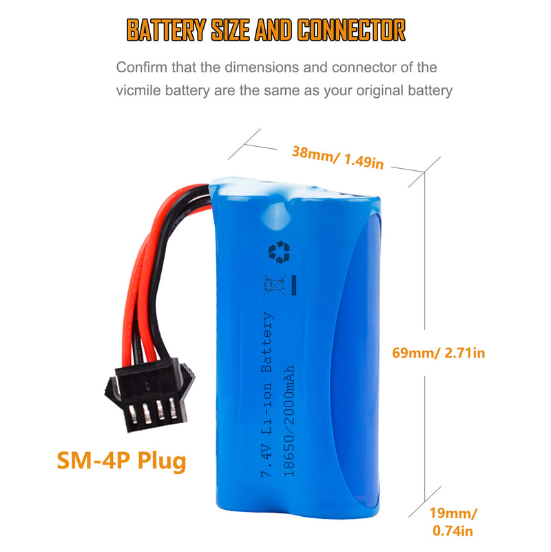 Load image into Gallery viewer, URGENEX 2000mAh 7.4V Electric Water Gun Battery 2S 15C Li-ion Battery with SM-4P Plug