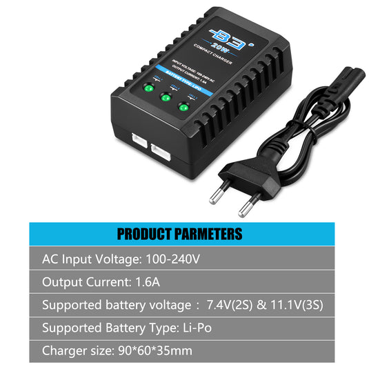 B3 Lipo Charger 20W 1600mAh Balance Charger for 2S-3S Lipo Batteries 7.4V-11.1V Lipo Battery Balance Charger