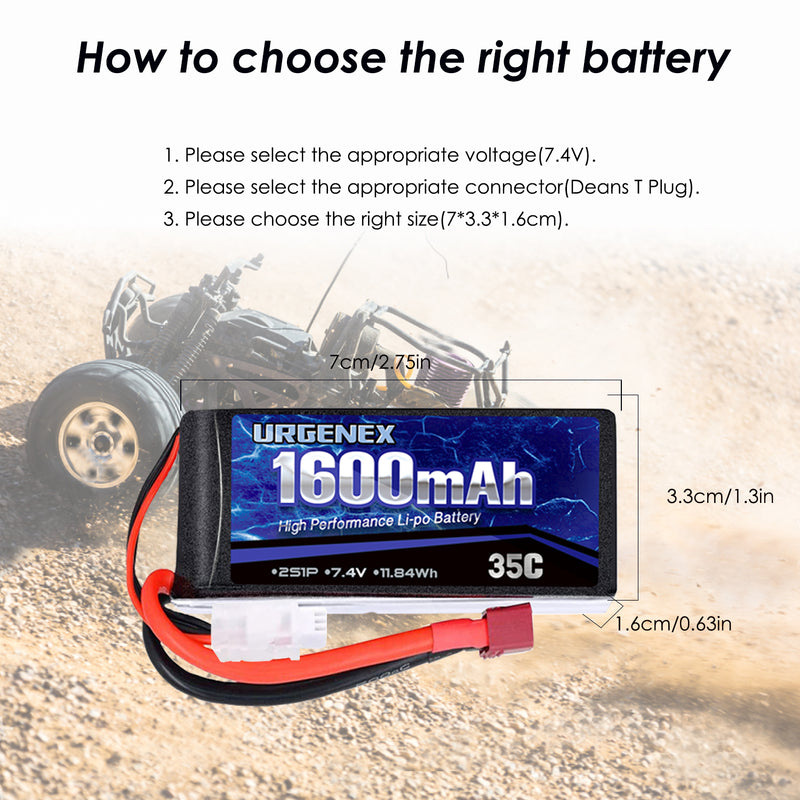 Load image into Gallery viewer, URGENEX 2s 1600mah 35C 7.4V Lipo Battery (2 Pack)