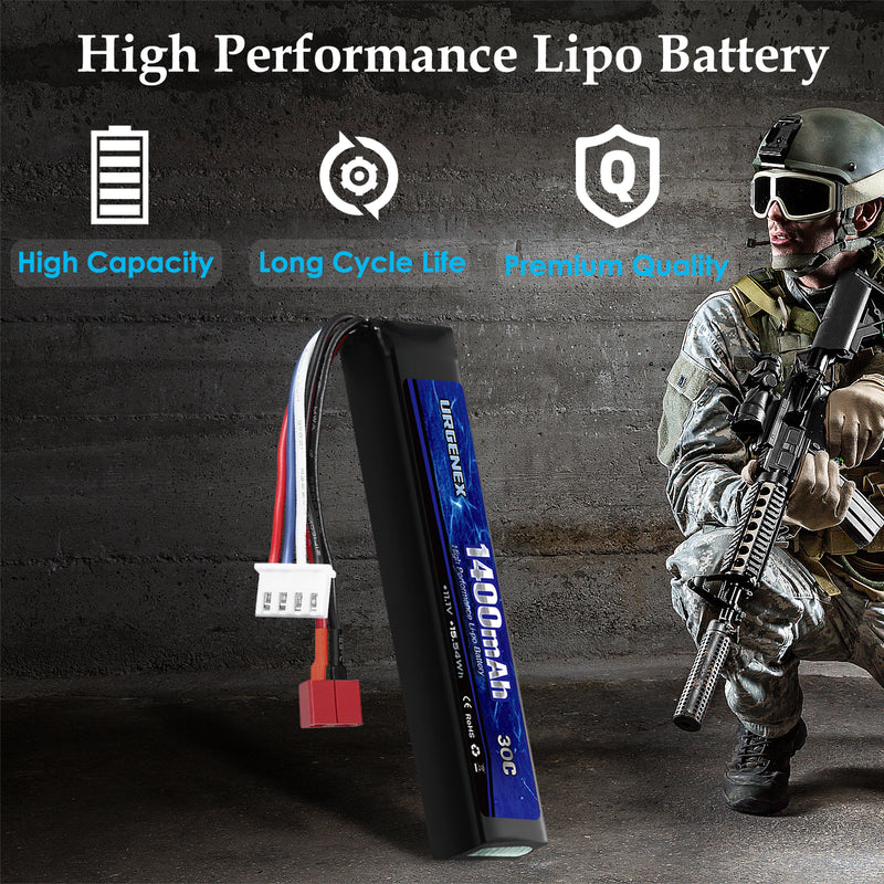 Load image into Gallery viewer, URGENEX Airsoft Battery 11.1V 1400mAh Lipo Battery with Deans T Connector 30C High Discharge Rate Rechargeable 3S Lipo Battery for Airsoft Model Guns