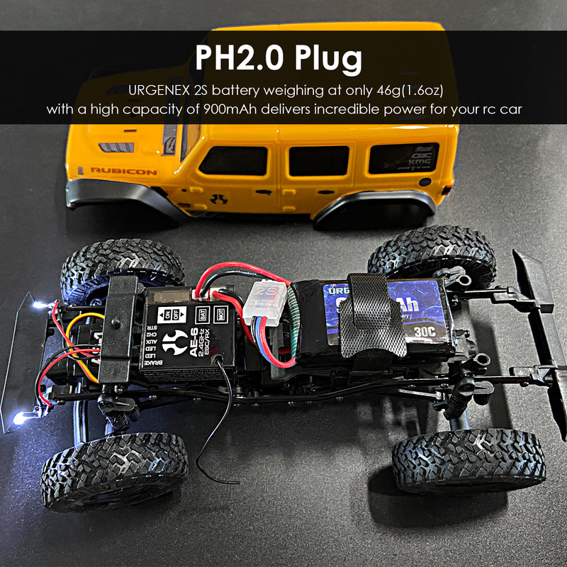 Load image into Gallery viewer, URGENEX 2S 900mah 30C 7.4V Lipo Battery Fit for Axial SCX24 and Most 1/10, 1/16, 1/18, 1/24 Scale RC Cars Trucks High Performance