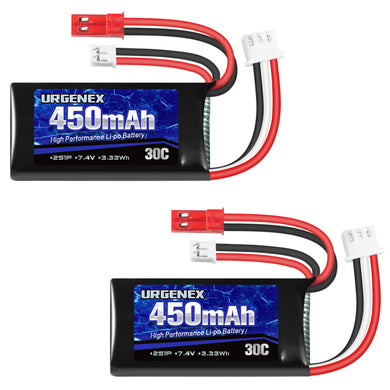 2S 7.4V 30C 450mAh Rechargeable Lipo Battery with JST & PH2.0 Plug Fit for Axial SCX24