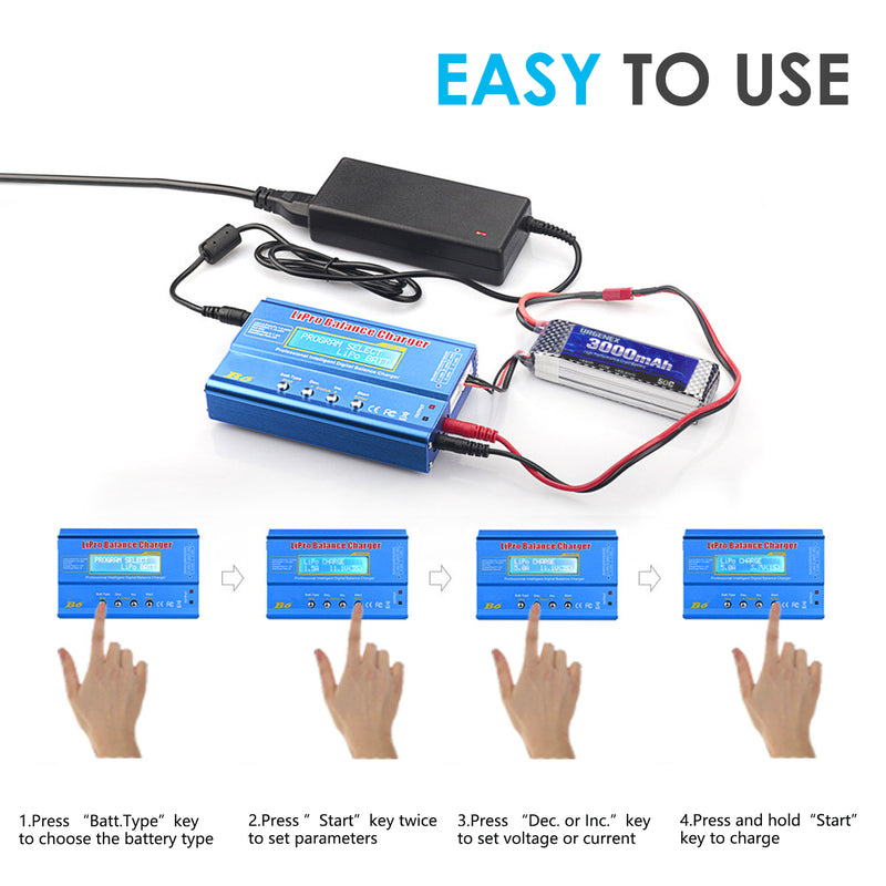 Load image into Gallery viewer, B6 Balance Charger 80W 6A RC Battery Charger for LiPo/Li-ion/Life Battery (1-6S) NiMH/NiCd (1-15S)/Pb Batteries Professional RC Hobby Batteries Balance Charger Discharger with AC Power Adapter