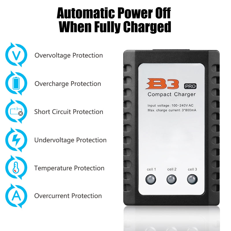 Load image into Gallery viewer, B3 Lipo Charger 10W 800mAh Balance Charger for 2S-3S Lithium Batteries 7.4V-11.1V Lithium Battery Balance Charger B3 Pro