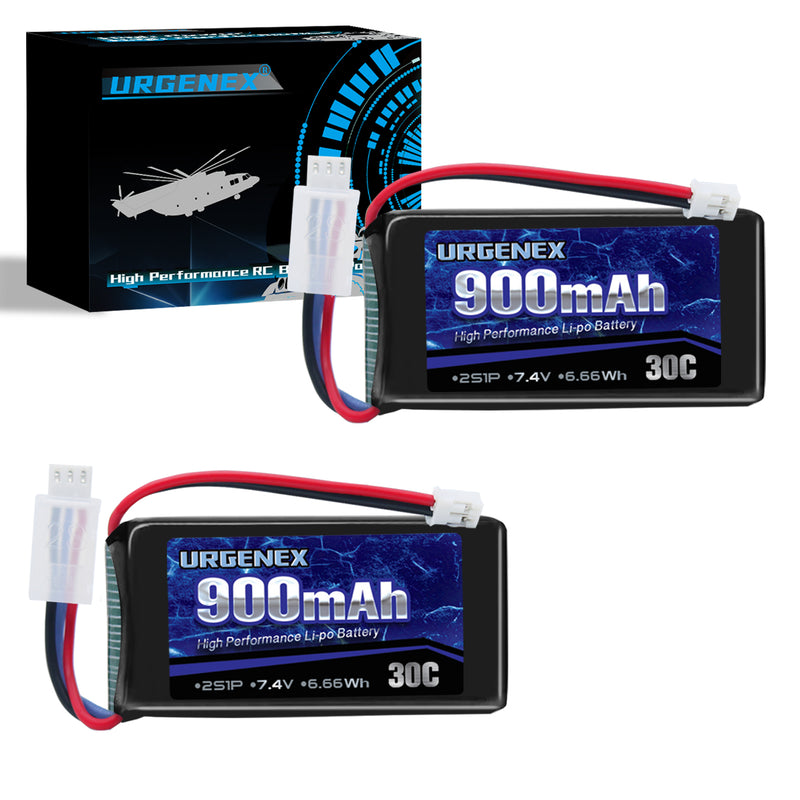 Load image into Gallery viewer, URGENEX 2S 900mah 30C 7.4V Lipo Battery Fit for Axial SCX24 and Most 1/10, 1/16, 1/18, 1/24 Scale RC Cars Trucks High Performance