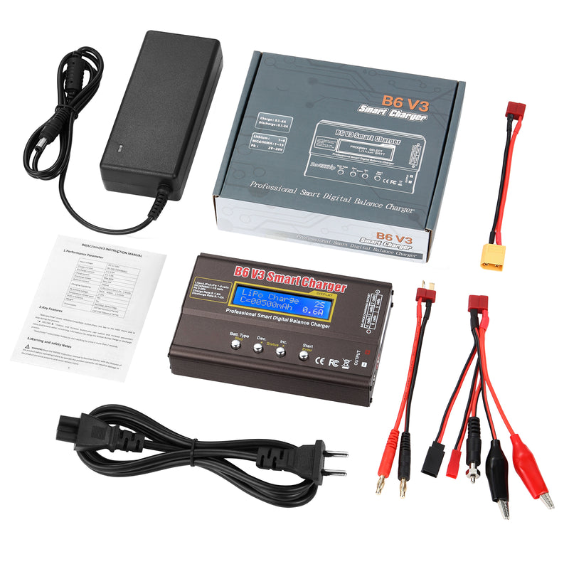 Load image into Gallery viewer, B6 V3 Balance Charger 80W 6A RC Battery Charger for LiPo/Li-ion/LiHv/Life Battery (1-6S) NiMH/NiCd (1-15S)/Pb Batteries Professional RC Hobby Batteries Balance Charger Discharger with AC Power Adapter