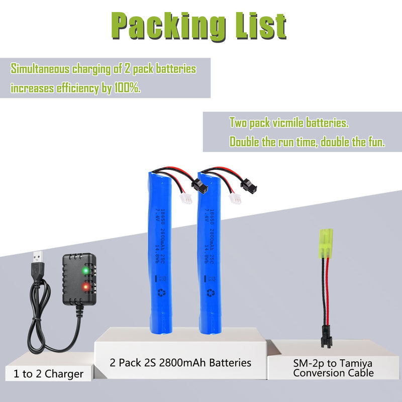 Load image into Gallery viewer, Gel Blaster Battery Upgraded 2800mAh SM2P Plug 7.4V Airsoft Battery