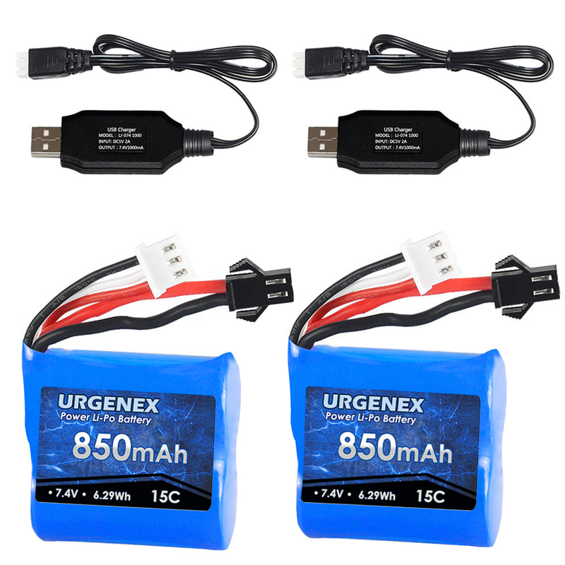 Load image into Gallery viewer, URGENEX RC Boats Battery 7.4V 850mAh with SM-2P Plug Fit for Skytech RC Boats