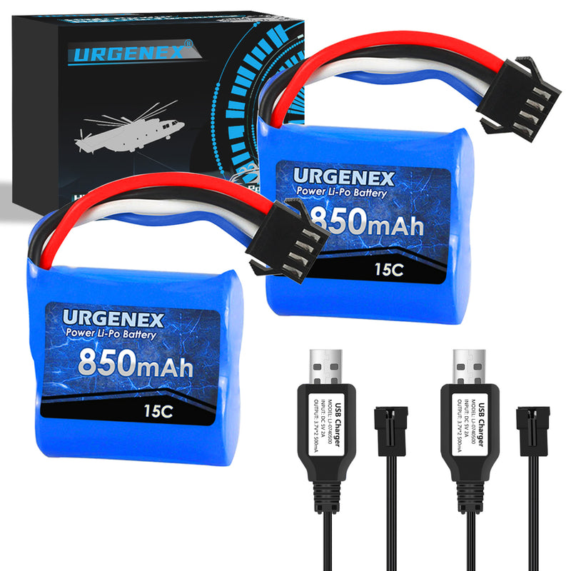 Load image into Gallery viewer, UDI001 UDI008 RC Battery with Charger - Lipo Battery 850mAh 7.4V(2 x 3.7V) RC Boat Battery with SM-4P Plug