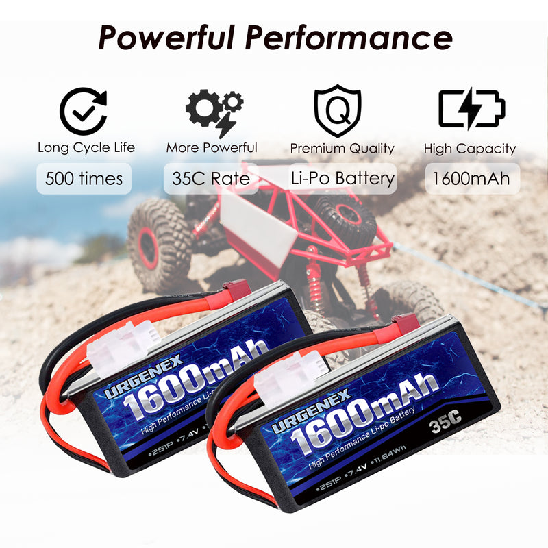 Load image into Gallery viewer, URGENEX 2s 1600mah 35C 7.4V Lipo Battery (2 Pack)