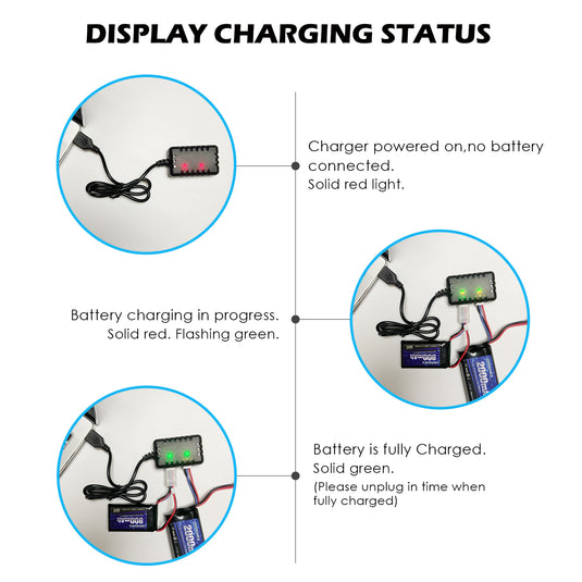 2S 1 to 2 7.4V 1A Battery Charger XH-3P Connector Compatible with 7.4V RC Battery