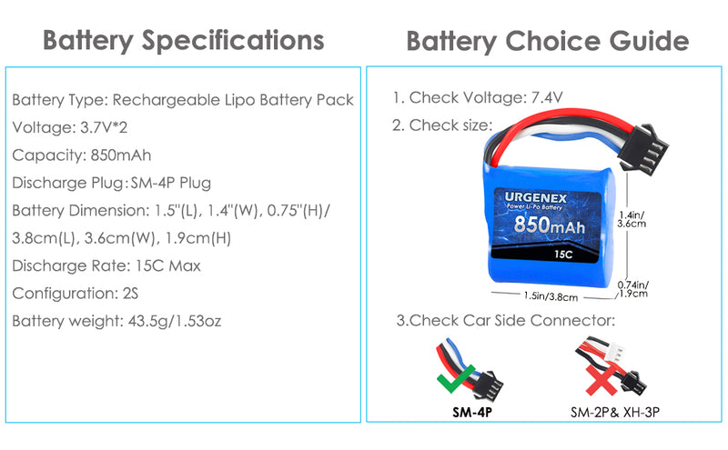 Load image into Gallery viewer, UDI001 UDI008 RC Boats Battery - 850mAh 7.4V with SM-4P Plug