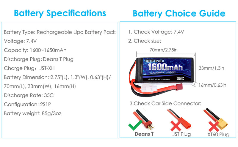 Load image into Gallery viewer, WLtoys RC Battery- 7.4V 1600mAh with Deans T Plug 35C
