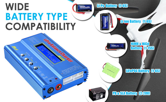 B6 Balance Charger 80W 6A RC Battery Charger for LiPo/Li-ion/Life Battery (1-6S) NiMH/NiCd (1-15S)/Pb Batteries Professional RC Hobby Batteries Balance Charger Discharger with AC Power Adapter