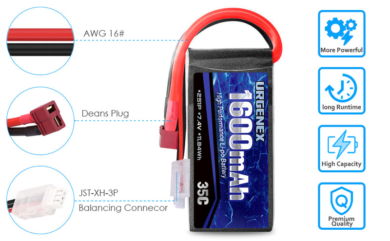 Load image into Gallery viewer, WLtoys RC Battery- 7.4V 1600mAh with Deans T Plug 35C