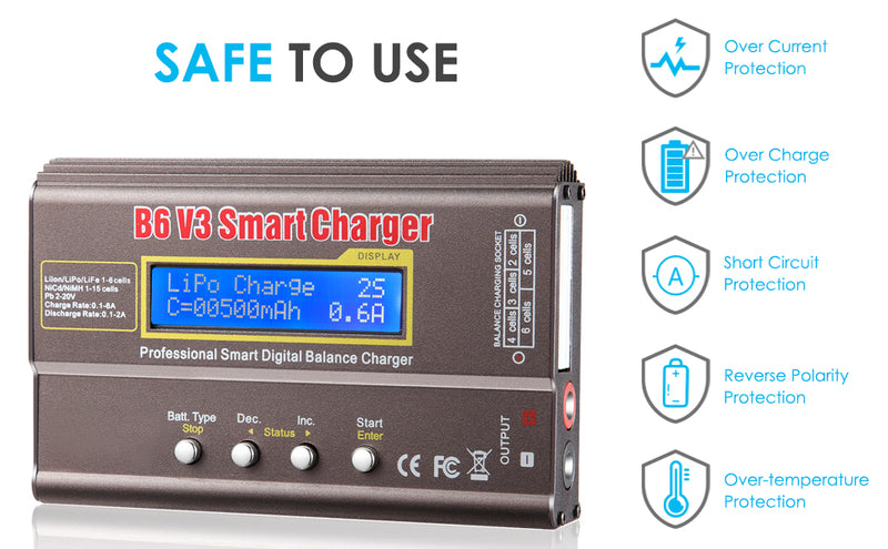 Load image into Gallery viewer, B6 V3 Balance Charger 80W 6A RC Battery Charger for LiPo/Li-ion/LiHv/Life Battery (1-6S) NiMH/NiCd (1-15S)/Pb Batteries Professional RC Hobby Batteries Balance Charger Discharger with AC Power Adapter