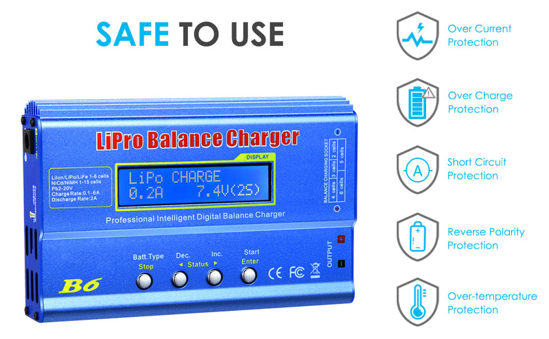 Load image into Gallery viewer, B6 Balance Charger 80W 6A RC Battery Charger for LiPo/Li-ion/Life Battery (1-6S) NiMH/NiCd (1-15S)/Pb Batteries Professional RC Hobby Batteries Balance Charger Discharger with AC Power Adapter
