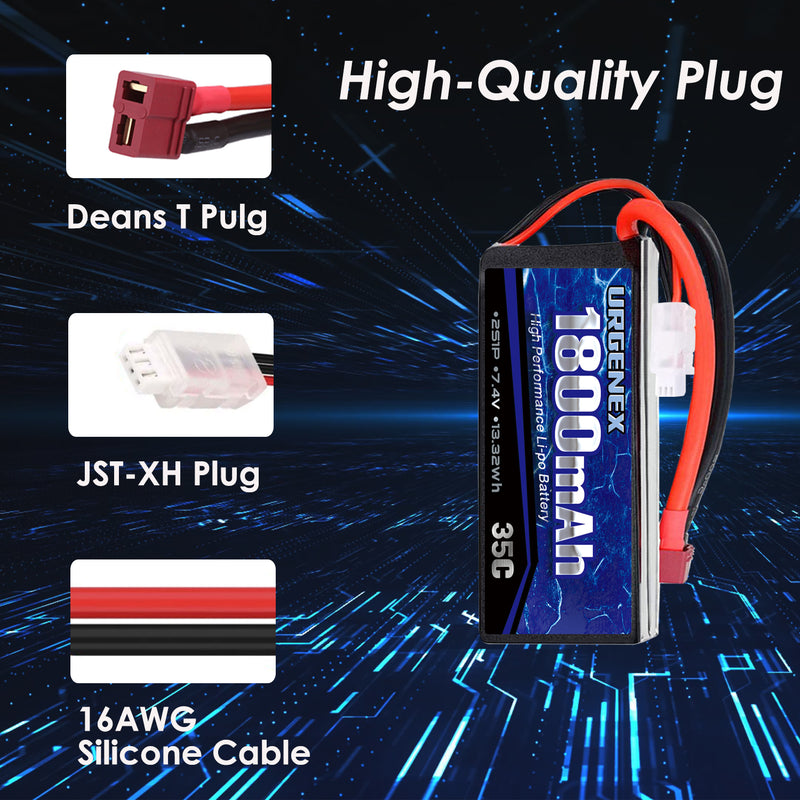 Load image into Gallery viewer, URGENEX 7.4v RC Car Battery1800mah RC Lipo Batteries With Deans T Plug Longer Expected and Full to 8.40v Campatibal With Most 1/10, 1/16 Scale RC Cars Trucks