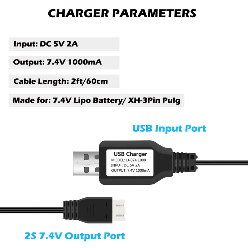 Load image into Gallery viewer, URGENEX 2S 7.4V 1A USB Battery Charger with XH-3P Connector