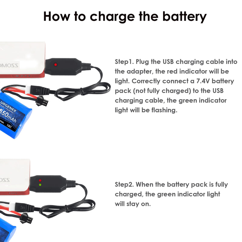 Load image into Gallery viewer, URGENEX RC Boats Battery 7.4V 850mAh with SM-2P Plug Fit for Skytech RC Boats