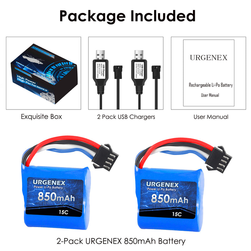Load image into Gallery viewer, UDI001 UDI008 RC Battery with Charger - Lipo Battery 850mAh 7.4V(2 x 3.7V) RC Boat Battery with SM-4P Plug