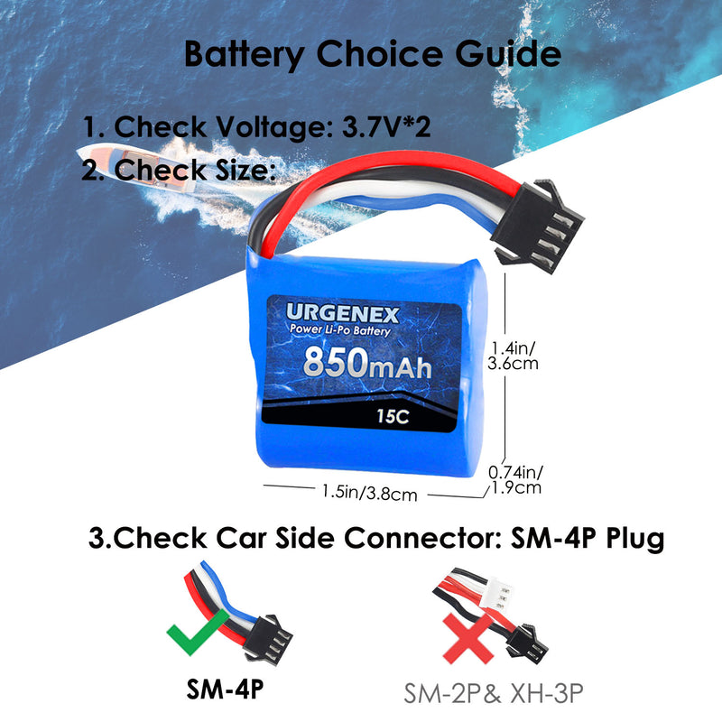 Load image into Gallery viewer, UDI001 UDI008 RC Boats Battery - 850mAh 7.4V with SM-4P Plug