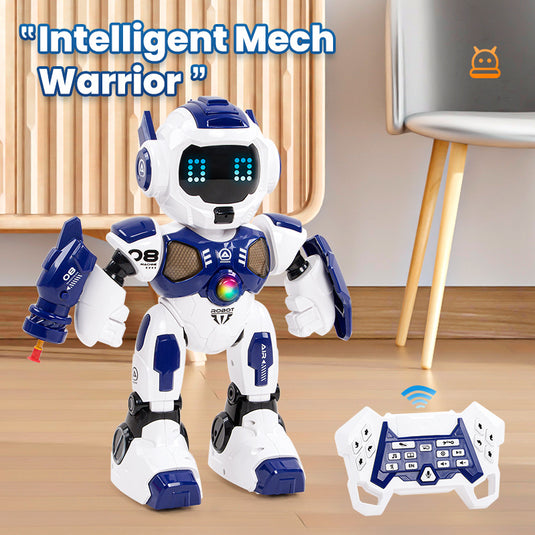 RC Robot Toy for Kids, Intelligent Mech Warrior Remote Control Robot with Manual Soft Bullet Launcher, Touch Sensing, Music & LED Eyes, Interactive Walking & Shooting Robot Gift