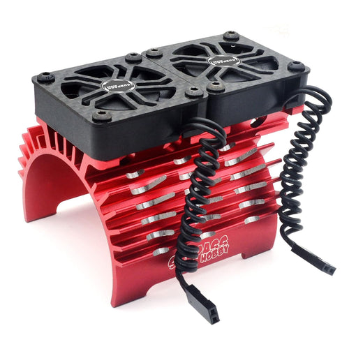 RC Motor Heatsink with Double16000RPM Cooling Fans 8.4V Aluminum Heat Sink Fit 55/56/58mm Size Brushless Motor for 1/5 RC Car Truck Buggy Crawler Red