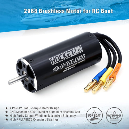 2968 3400 KV Brushless RC Boat Motor Surpass Hobby Brushless Motor 4Pole Design Replacement Boat Parts (3400KV)