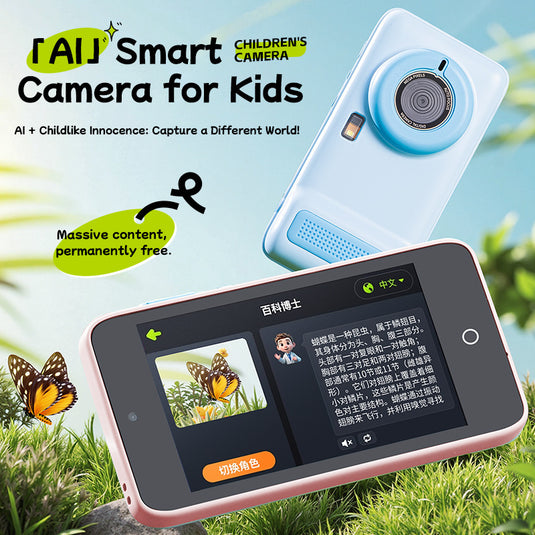 AI Smart Camera for Kids - Intelligent Learning Camera with AI Object Recognition, Voice Q&A, Dual Selfie Lens & Beauty Filter, Educational STEM Toy with Background Replacement