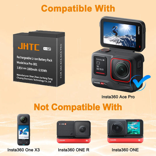 3.85V Insta360 Pro Ace Battery 1800mAh Replacement Battery Compatible for Insta360 Ace Pro  Action Camera Batterie  Accessories ,1pcs