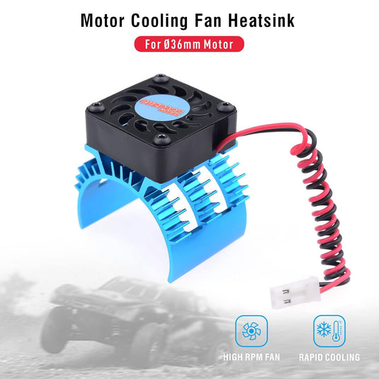 Aluminum RC Motor Heat Sink with 5-8.45V Cooling Fan for 1/10 RC Car Truck Buggy Crawler 540 550 3650 Size Motor Black&Blue