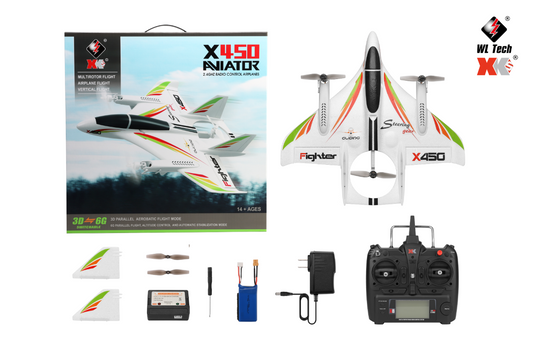 XK X450 VTOL RC Airplane, 2.4G 6CH Remote Control Aircraft，Multirotor flight with 3D/6G Mode, Brushless Motor Vertical Take-Off and Landing Stunt RC Airplane