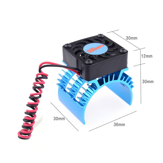 Aluminum RC Motor Heat Sink with 5-8.45V Cooling Fan for 1/10 RC Car Truck Buggy Crawler 540 550 3650 Size Motor Black&Blue