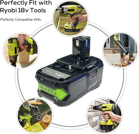 Load image into Gallery viewer, 18V 6.0 AH  High Capacity Replacement Battery for Ryobi P102 P103 P104 P105 P107 P108 P109 P122 for Ryobi ONE+ 18-Volt Tools Battery  1Pack (Green)
