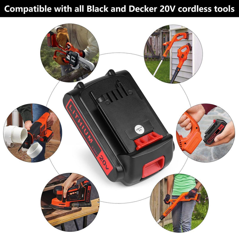 Load image into Gallery viewer, Black and Decker 20v Max 1.5Ah-6.0Ah  Lithium Battery Replacement For LBXR20 LB20 LBX20 LBX4020 Extended Run Time Cordless Power Tools Series，1Pack（Black&amp;Red）
