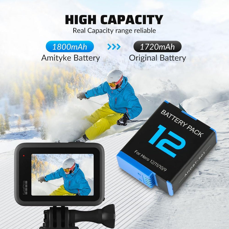 Load image into Gallery viewer, TELESIN 3.85V 1800mAh Battery for GoPro Hero 12 11 10 9, Single Pack Battery/+With USB Fast Charger and Protective Case, Perfectly Compatible with GoPro Hero 12 11 10 9 Original Batteries Accessories,1 Pack
