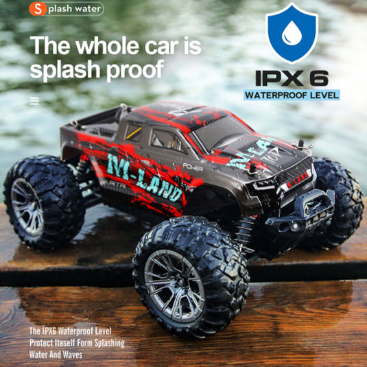 1:16 RC High Speed Truck 4WD USB Charger GT Control System AA Battery ,Splash Proof  390 High Speed Motor 2.4GHZ (Red/Blue)