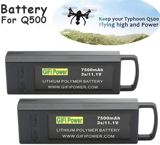 11.1V High Capacity Replacement Drone Battery 7500mAh For YUNEEC Q500 / Q500+ / Q500+PRO / Q5004K / Yuneec Q500 4K Typhoon  RC Drone--2Pcs Black