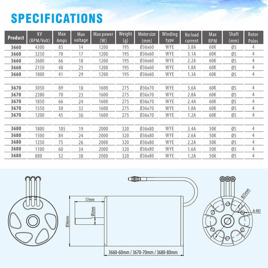 3680 880KV Brushless RC Boat Motor Hobby Brushless Motor 4Pole Design Replacement Boat Parts (880kv)