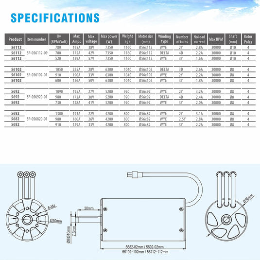 5682 Brushless Rc Boat Motor, Surpass Hobby 910KV Brushless Motor with Cooling Set for RC Boat