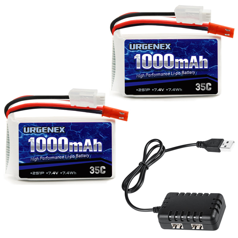 Load image into Gallery viewer, URGENEX 2S Lipo Battery Pack 7.4 V 1000 mAh 35C Rechargeable RC Battery Pack with JST Plug Compatible with WLtoys RC Cars A949 A959 A969 A979 K929 1/16 Scale Brushless Racing RC Truck
