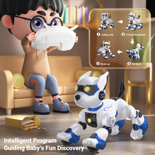 RC Robot Dog Toy for Kids, Intelligent Remote Control Stunt Dog with Voice Control & Programable Functions, Interactive Electronic Pet Puppy Sings, Dances, Plays Bedtime Stories