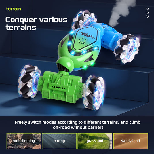 URGENEX RC Car Toys for Boys Girls 6-12, RC Stunt Car 2.4Ghz 4WD Remote Control Car with Lights Music Double Sided Flip 360° Rotate Off-Road, Birthday Xmas Gifts for Kids