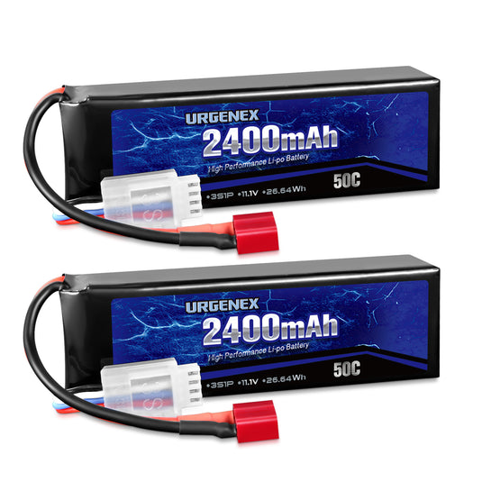 URGENEX 11.1V 2400mAh Lipo Battery 50C High Discharge Rate 3S RC Batteries with Deans T Plug Fit for RC Airplane, FPV Drone, UAV Quadcopter and Helicopter 2 Pack
