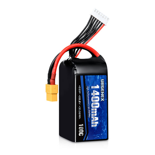 URGENEX 6S Lipo Battery 1400mAh 22.2V 100C with XT60 Plug RC Battery Fit for RC FPV Racing Drone Quadcopter Helicopter Airplane Racing Models 1PCS