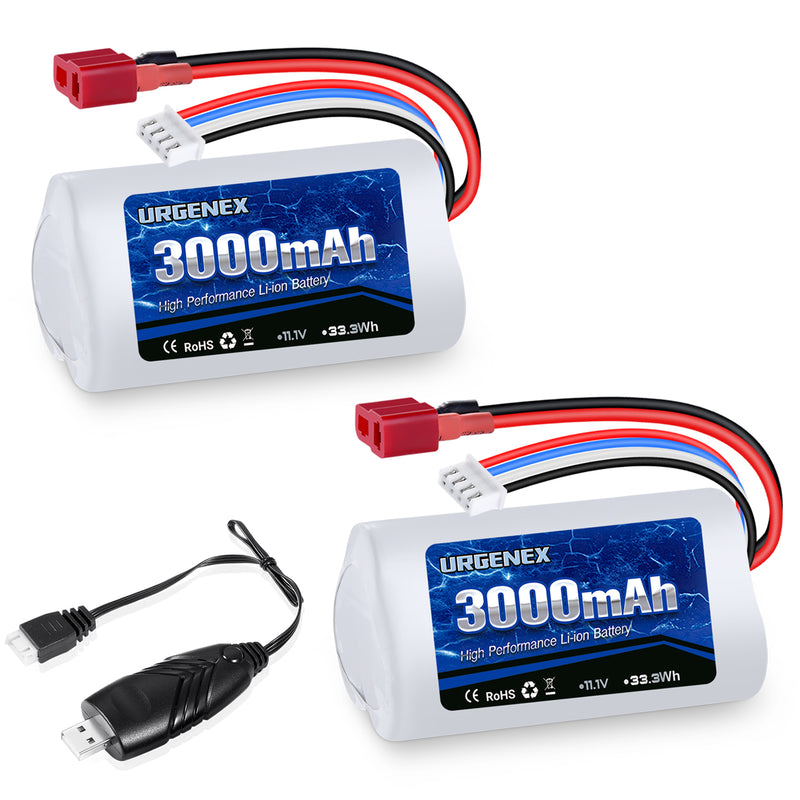 Load image into Gallery viewer, URGENEX 11.1V 3000mAh Li-ion Battery for R608 Brushless RC Boat 15C 3000mAh High Capacity RC Battery with Deans T Plug 33.3Wh 3S RC Boat Battery Fit for DEERC 2104 210E 200E High Speed RC Boats
