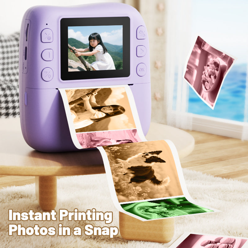 Load image into Gallery viewer, Instant Print Camera for Kids, 1080P HD Digital Video Camera with 10X Digital Zoom, 2.4-inch Screen, Portable MP3 Player, Zero Ink Thermal Paper, Creative DIY Birthday Gift for Boys and Girls
