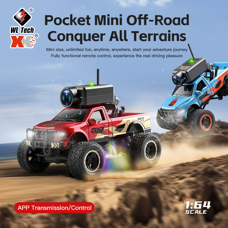 Load image into Gallery viewer, 1:64 Mini RC Off-Road Truck with FPV Camera, 4WD Pocket Remote Control Car, APP Control, 3-Speed Adjustable, All-Terrain Micro RC Vehicle
